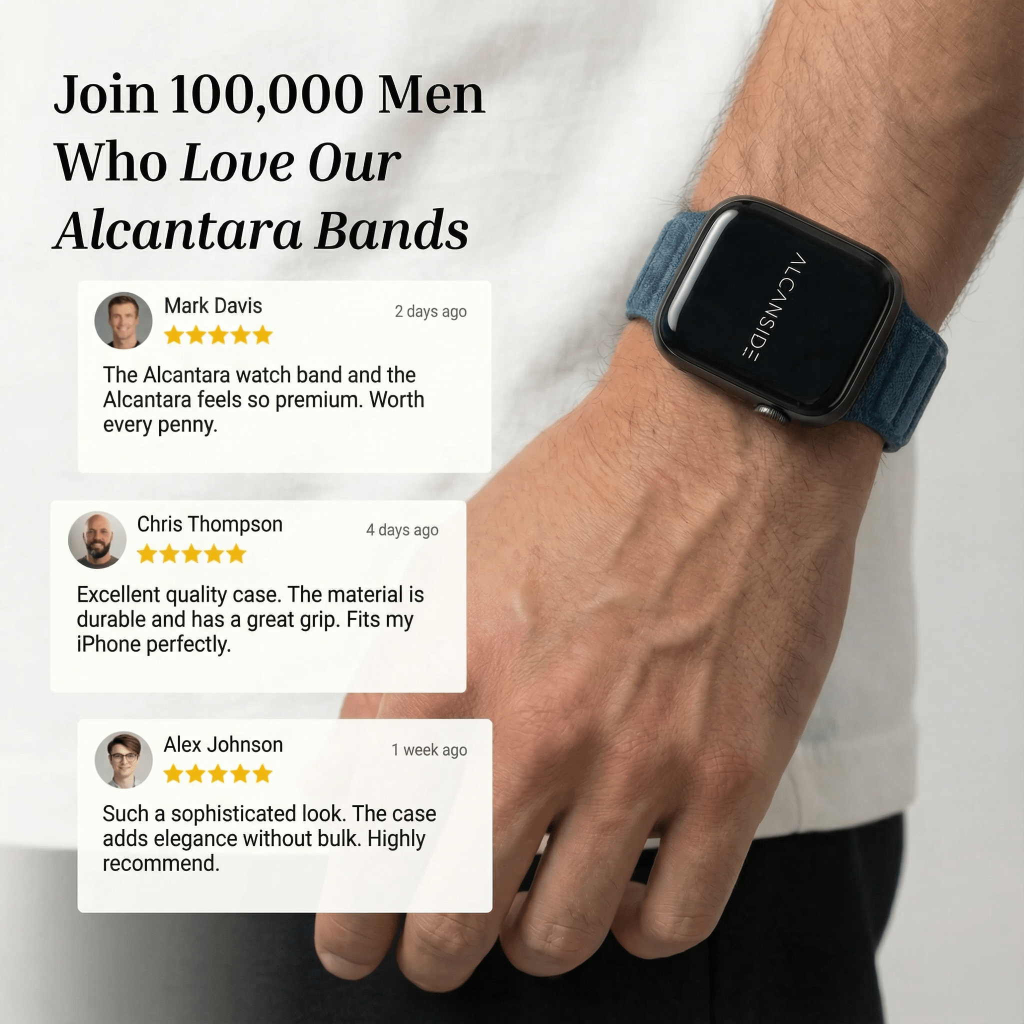 Alcantara Apple Watch Band - Ocean Blue - 42/44/45/46mm & Ultra (49mm) - Alcanside