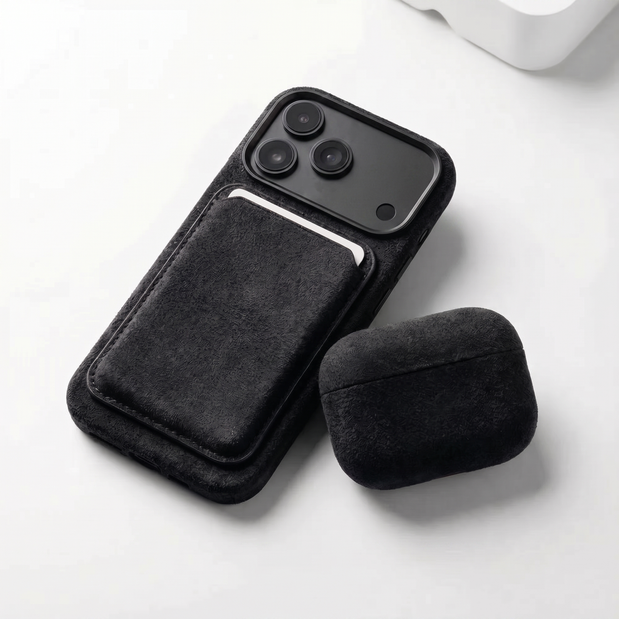 iPhone 18 Pro Alcantara case with MagSafe wallet and AirPods case