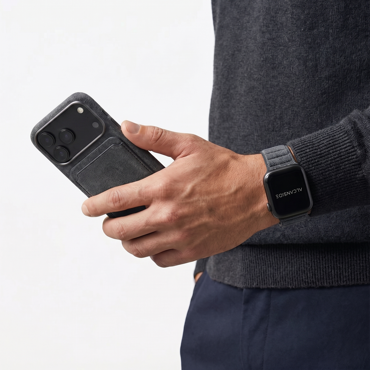 iPhone 18 Pro Max Alcantara case with MagSafe wallet and AirPods case