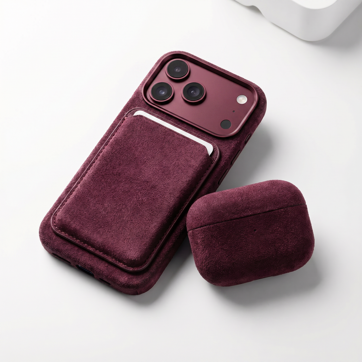 iPhone 18 Pro Max Alcantara case with MagSafe wallet and AirPods case