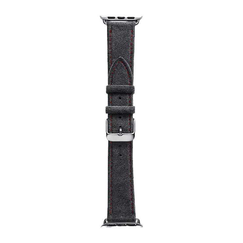 Alcantara Apple Watch Band With Buckle - Space Grey With Red Stitching - 42/44/45/46mm & Ultra (49mm) - Alcanside