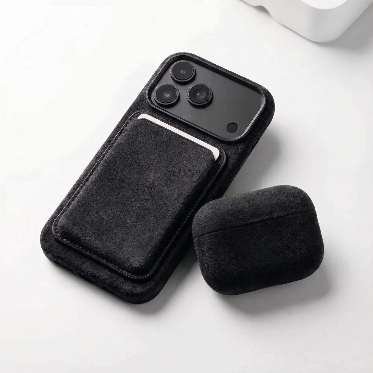 iPhone 18 Pro Alcantara case with MagSafe wallet and AirPods case