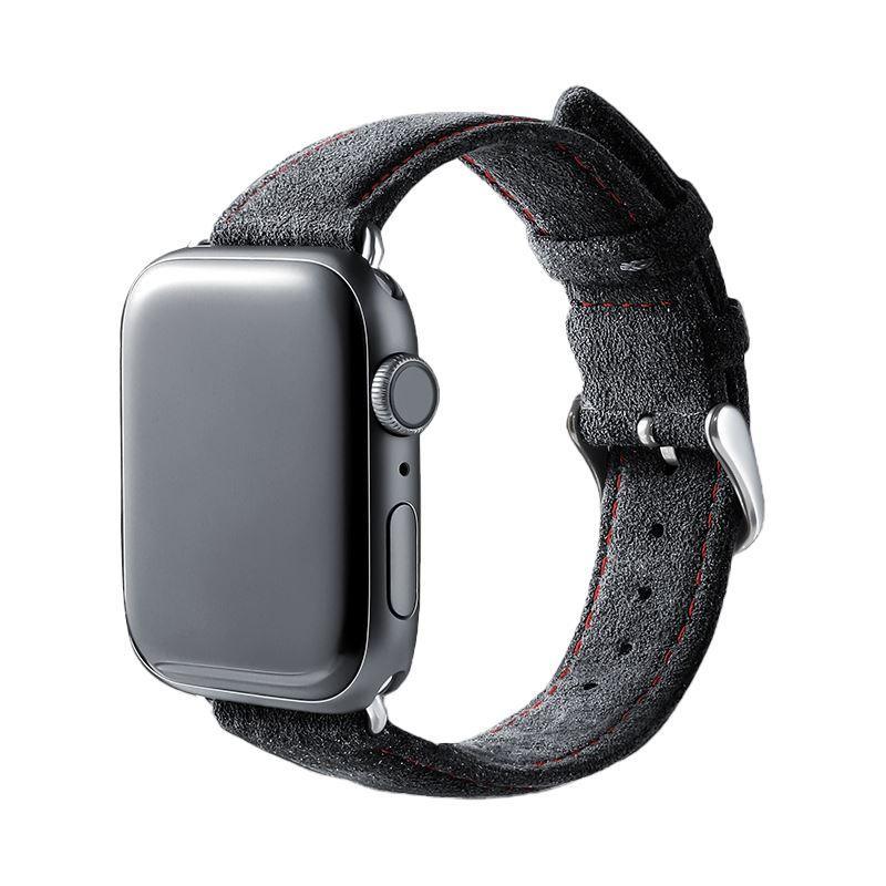 Alcantara Apple Watch Band With Buckle - Space Grey With Red Stitching - 38/40/41/42mm - Alcanside